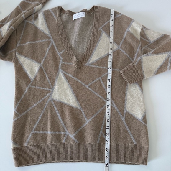 Maison Montagut Cashmere V-Neck Sweater Size S Felixa Geometric Tan Brown - Picture 12 of 15